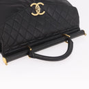 CHANEL Matelasse Hand Bag Lamb Skin Black Gold CC Auth 183326A-6