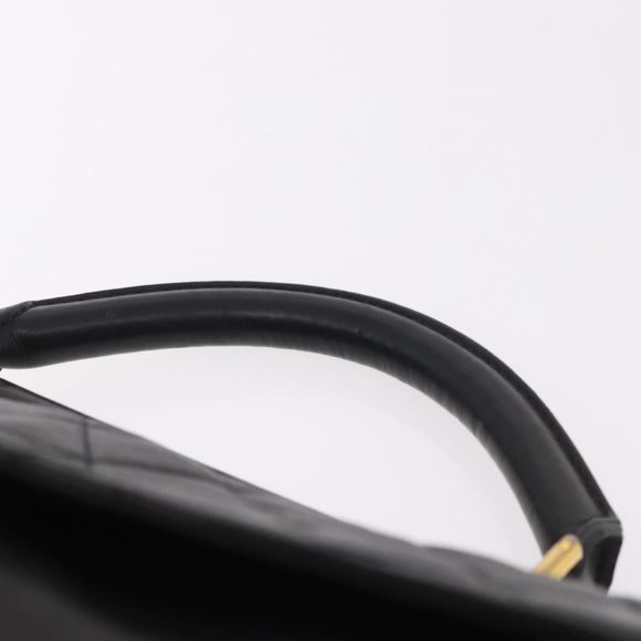 CHANEL Matelasse Hand Bag Lamb Skin Black Gold CC Auth 183326A