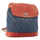 CHANEL Matelasse Chain Backpack Denim Blue Gold CC Auth 183327-1