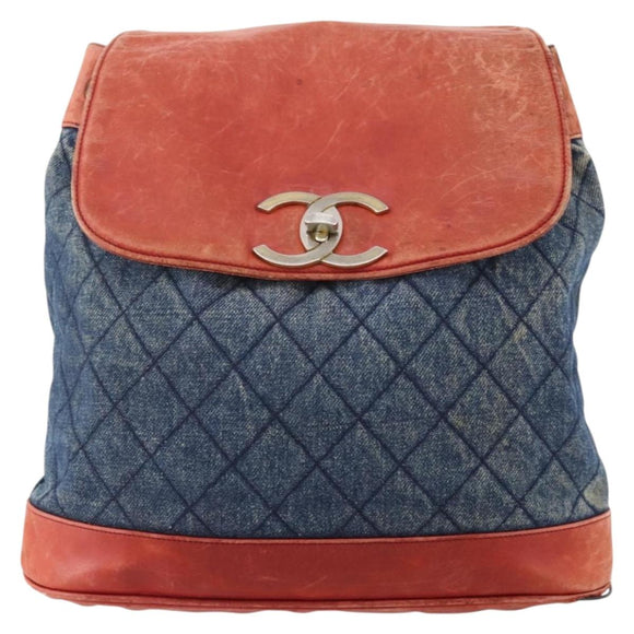 CHANEL Matelasse Chain Backpack Denim Blue Gold CC Auth 183327