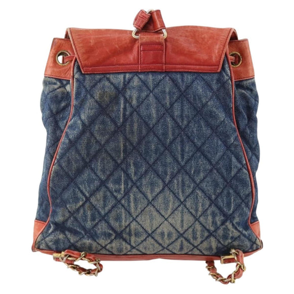 CHANEL Matelasse Chain Backpack Denim Blue Gold CC Auth 183327