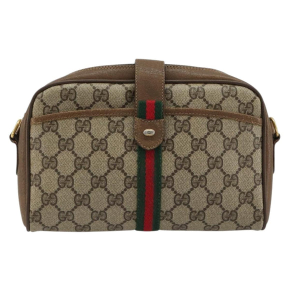 GUCCI GG Supreme Web Sherry Line Shoulder Bag PVC Beige 116 02 055 Auth 183329