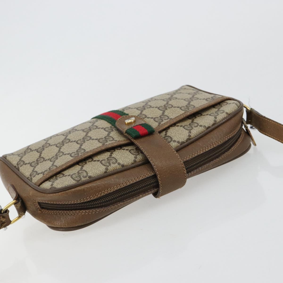 GUCCI GG Supreme Web Sherry Line Shoulder Bag PVC Beige 116 02 055