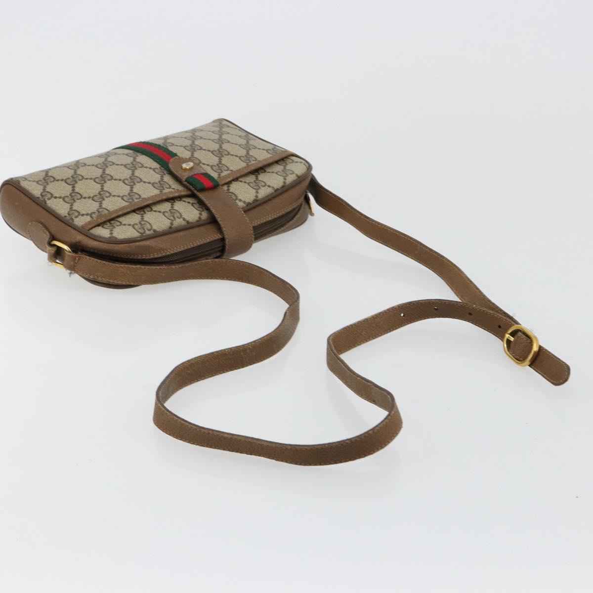 GUCCI GG Supreme Web Sherry Line Shoulder Bag PVC Beige 116 02 055