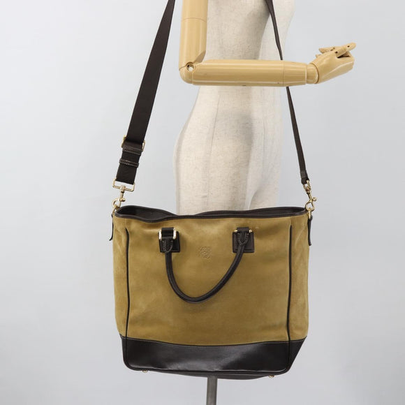 LOEWE Anagram Handtas Suède 2way Beige Goud Auth 183333