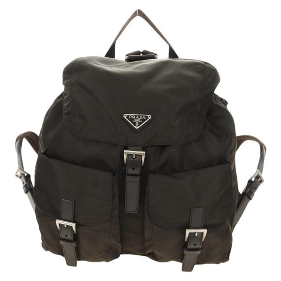 PRADA Backpack Nylon Khaki Silver Auth 183339V