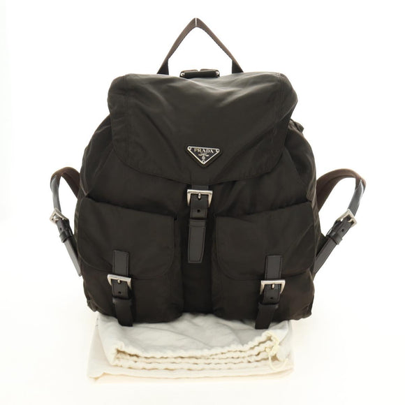 PRADA Backpack Nylon Khaki Silver Auth 183339V