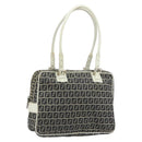 FENDI Zucchino Canvas Hand Bag Navy Silver Auth 183354A-1