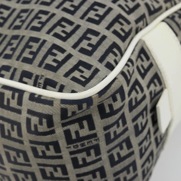 FENDI Zucchino Canvas Hand Bag Navy Silver Auth 183354A