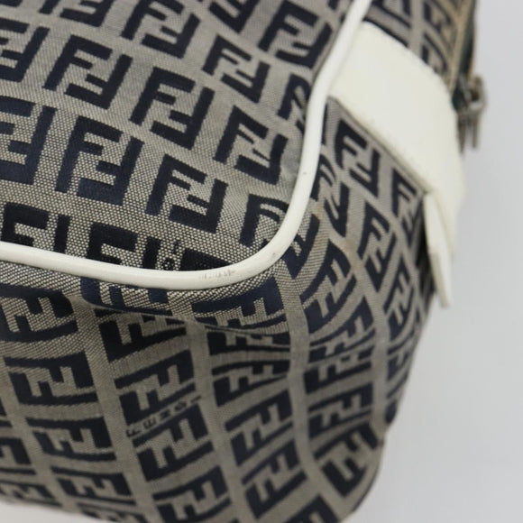 FENDI Zucchino Canvas Hand Bag Navy Silver Auth 183354A