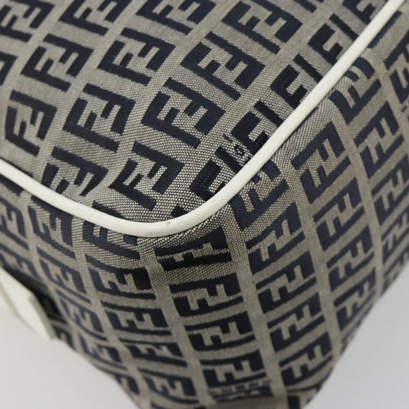 FENDI Zucchino Canvas Hand Bag Navy Silver Auth 183354A