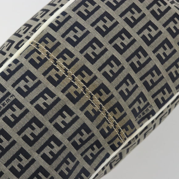 FENDI Zucchino Canvas Hand Bag Navy Silver Auth 183354A
