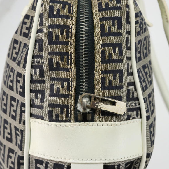 FENDI Zucchino Canvas Hand Bag Navy Silver Auth 183354A