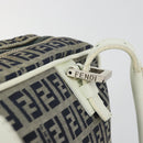 FENDI Zucchino Canvas Hand Bag Navy Silver Auth 183354A-10