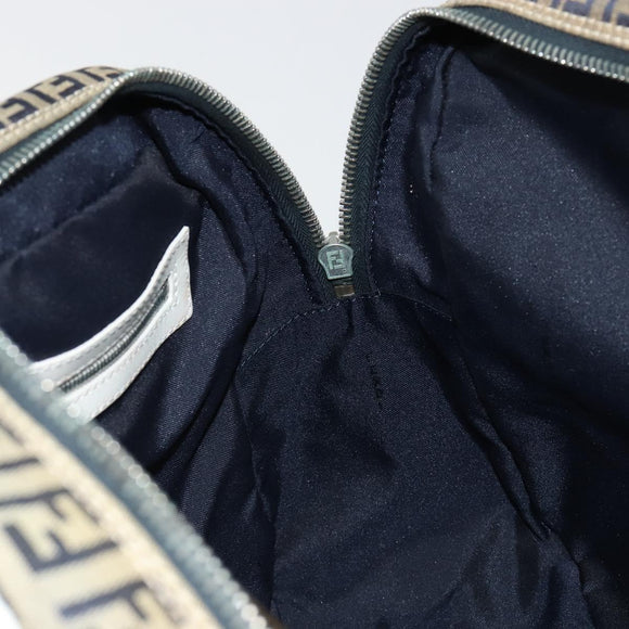 FENDI Zucchino Canvas Hand Bag Navy Silver Auth 183354A