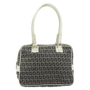 FENDI Zucchino Canvas Hand Bag Navy Silver Auth 183354A-13