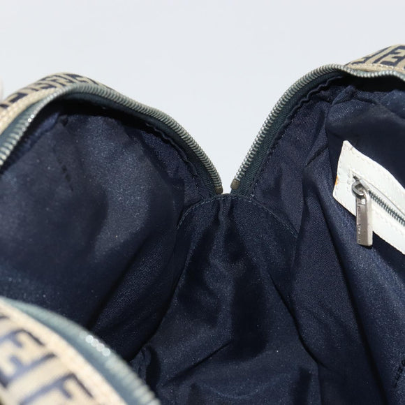 FENDI Zucchino Canvas Hand Bag Navy Silver Auth 183354A