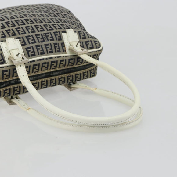 FENDI Zucchino Canvas Hand Bag Navy Silver Auth 183354A