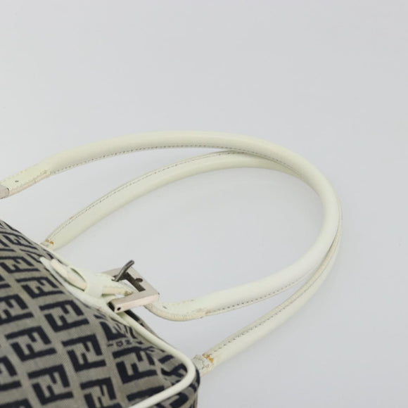FENDI Zucchino Canvas Hand Bag Navy Silver Auth 183354A