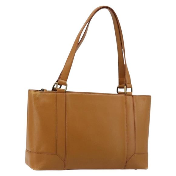 BURBERRY Tote Bag Leather Brown Gold Auth 183355