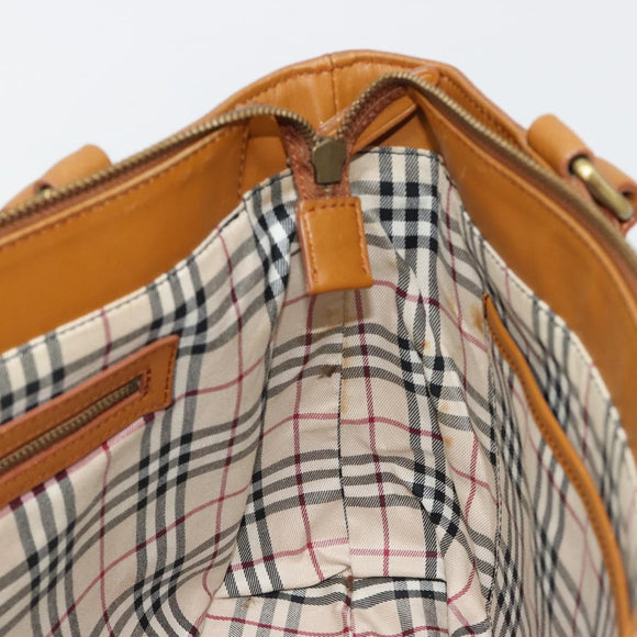 BURBERRY Tote Bag Leather Brown Gold Auth 183355