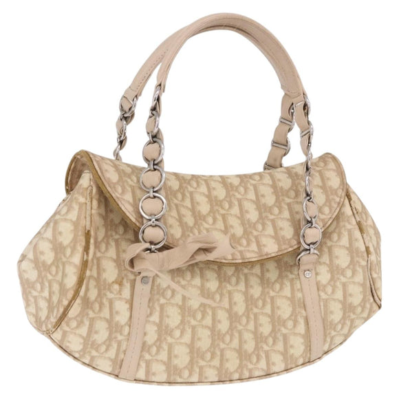 Christian Dior Trotter Canvas Chain Hand Bag PVC Beige Silver Auth 183359A