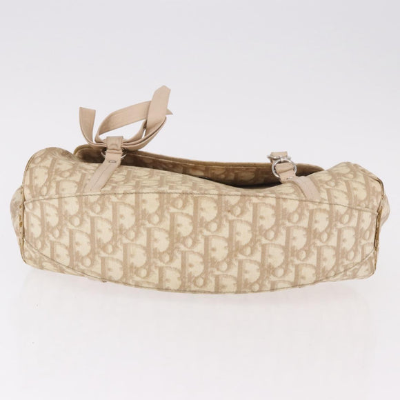 Christian Dior Trotter Canvas Chain Hand Bag PVC Beige Silver Auth 183359A