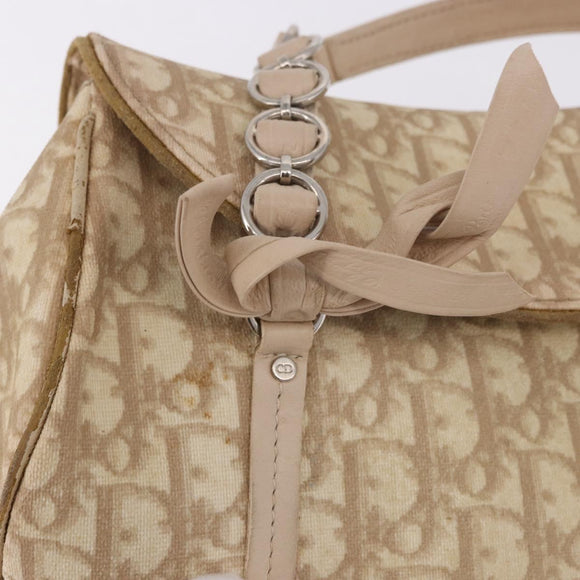 Christian Dior Trotter Canvas Chain Hand Bag PVC Beige Silver Auth 183359A