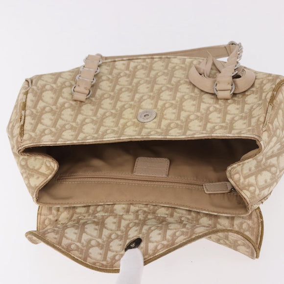 Christian Dior Trotter Canvas Chain Hand Bag PVC Beige Silver Auth 183359A