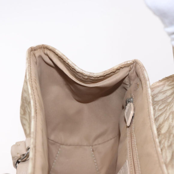 Christian Dior Trotter Canvas Chain Hand Bag PVC Beige Silver Auth 183359A