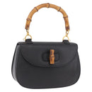 GUCCI Bamboo Hand Bag Leather Black Gold Auth 183361V-1