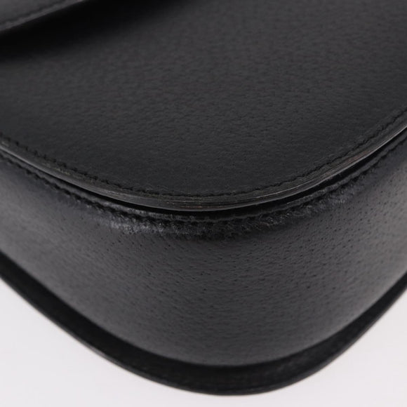 GUCCI Bamboo Hand Bag Leather Black Gold Auth 183361V