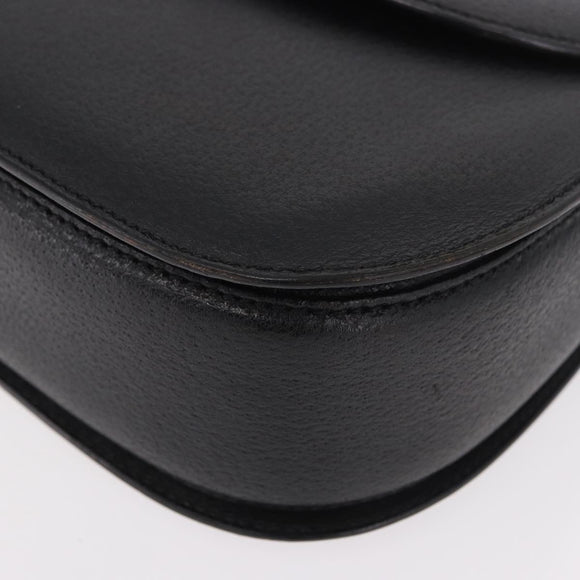 GUCCI Bamboo Hand Bag Leather Black Gold Auth 183361V