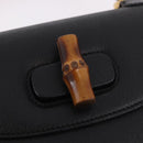 GUCCI Bamboo Hand Bag Leather Black Gold Auth 183361V-14