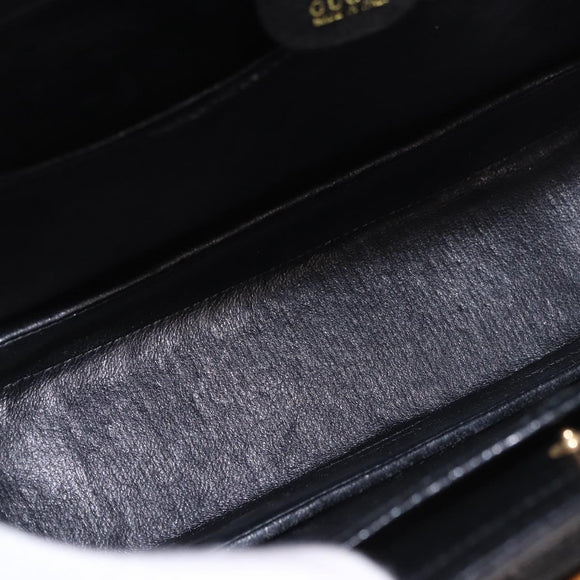 GUCCI Bamboo Hand Bag Leather Black Gold Auth 183361V