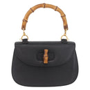GUCCI Bamboo Hand Bag Leather Black Gold Auth 183361V-2