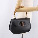 GUCCI Bamboo Hand Bag Leather Black Gold Auth 183361V-25