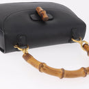 GUCCI Bamboo Hand Bag Leather Black Gold Auth 183361V-6