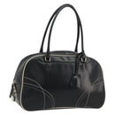 PRADA Hand Bag Leather Black Silver Auth 183362V-1