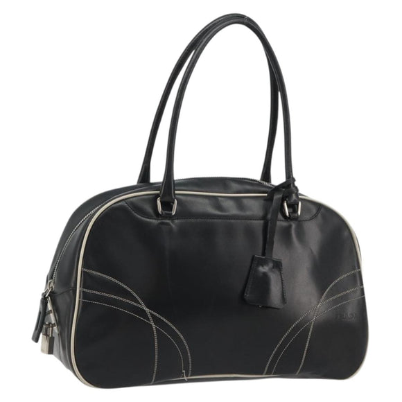 PRADA Hand Bag Leather Black Silver Auth 183362V