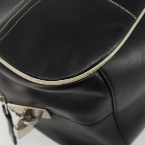 PRADA Hand Bag Leather Black Silver Auth 183362V