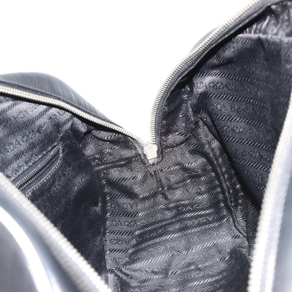 PRADA Hand Bag Leather Black Silver Auth 183362V