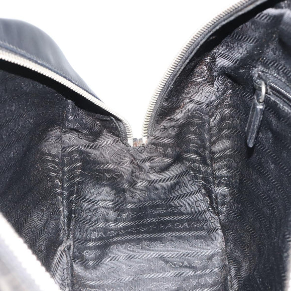 PRADA Hand Bag Leather Black Silver Auth 183362V