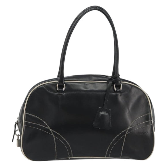 PRADA Hand Bag Leather Black Silver Auth 183362V