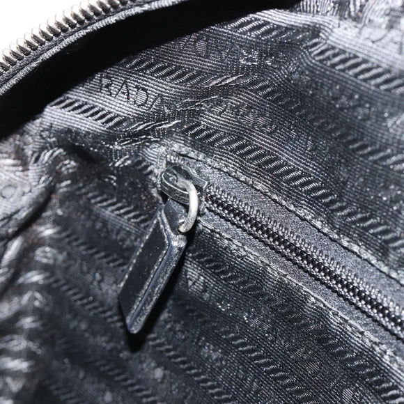 PRADA Hand Bag Leather Black Silver Auth 183362V