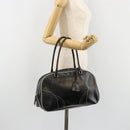 PRADA Hand Bag Leather Black Silver Auth 183362V-24