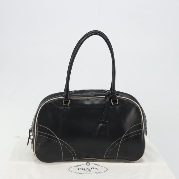 PRADA Hand Bag Leather Black Silver Auth 183362V
