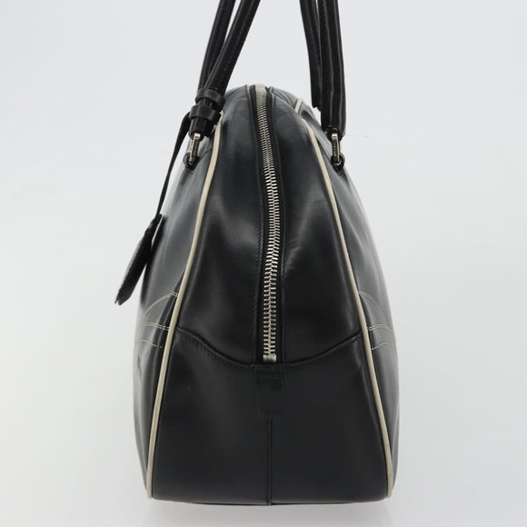 PRADA Hand Bag Leather Black Silver Auth 183362V