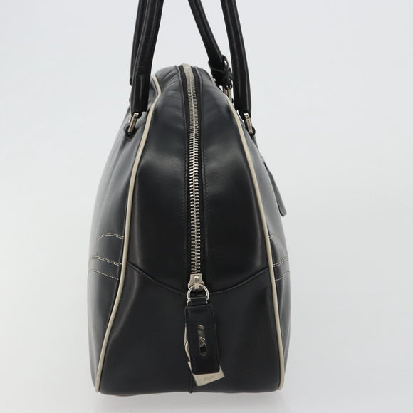 PRADA Hand Bag Leather Black Silver Auth 183362V