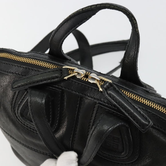 GIVENCHY Hand Bag Leather 2way Black Gold Auth 183364
